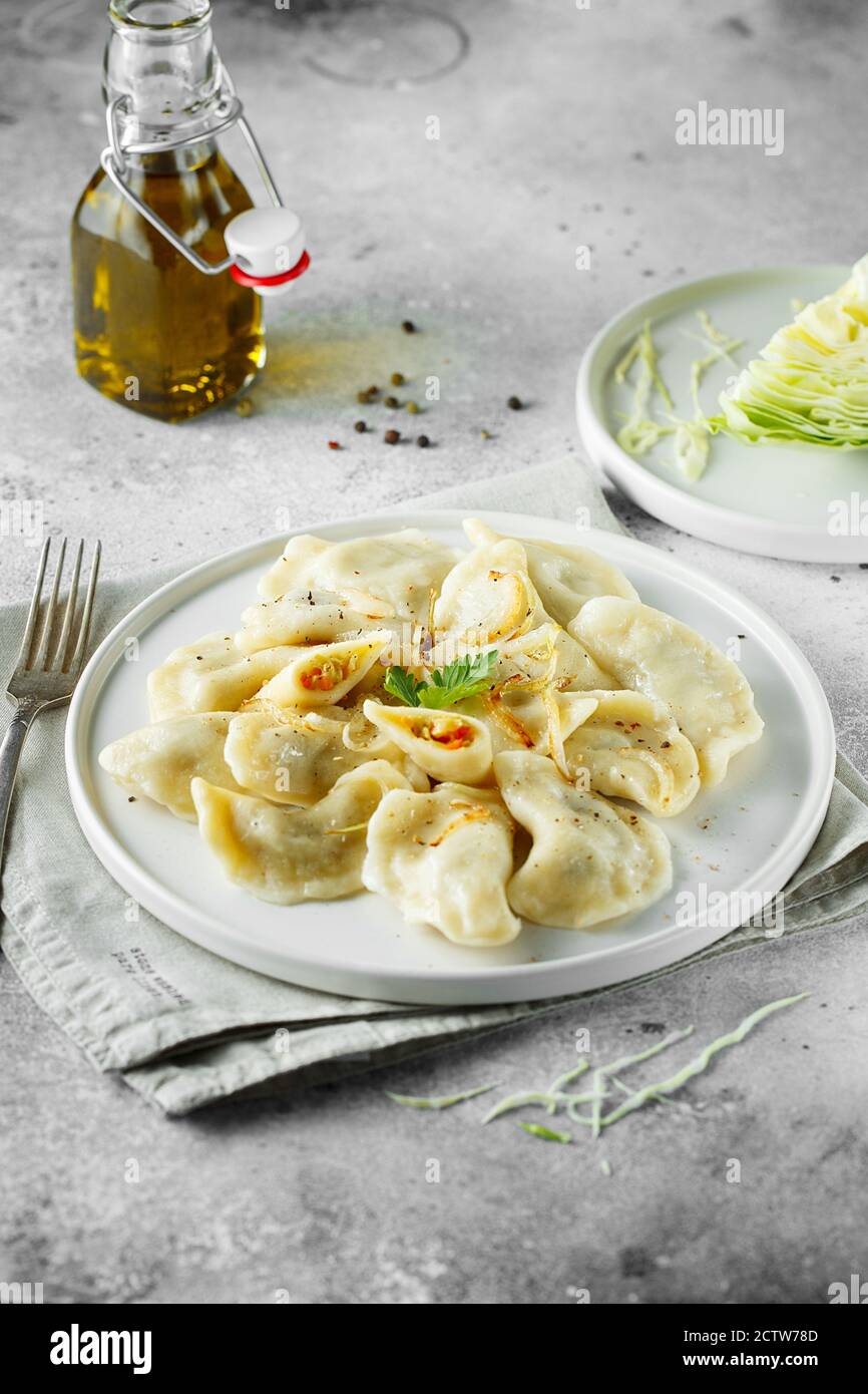 Dumplings, filled with cabbage. Russian, Ukrainian or Polish dish