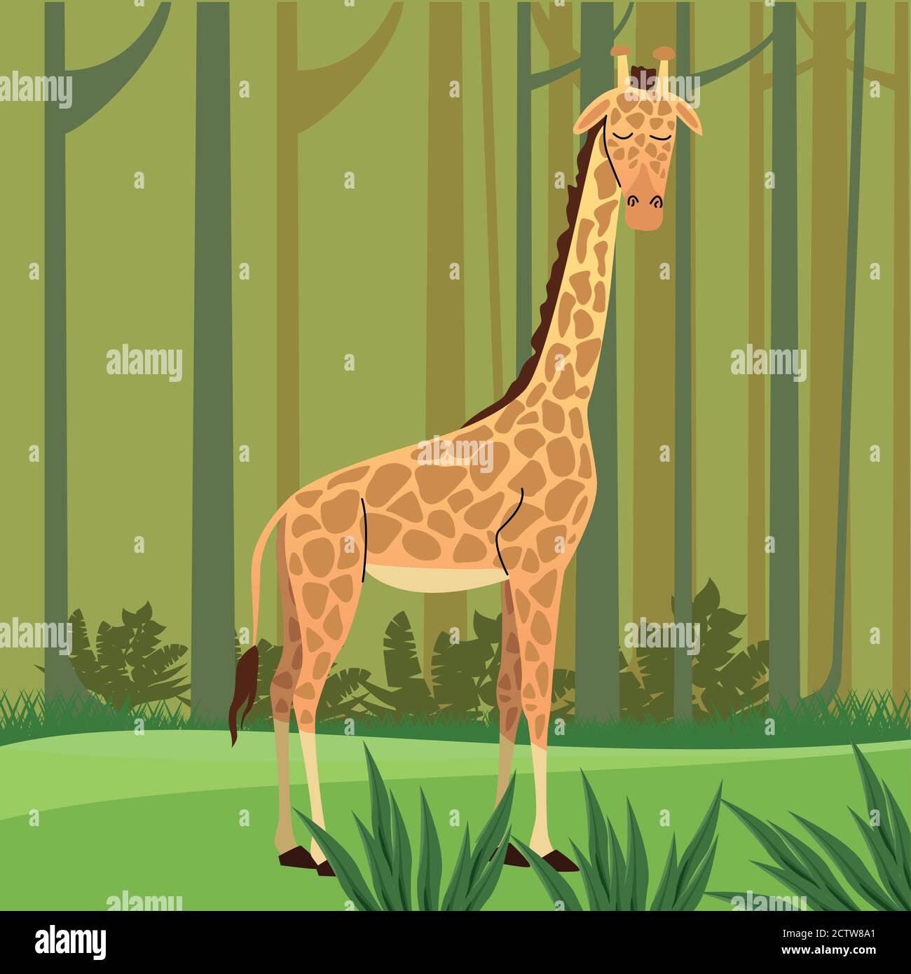 wild african giraffe in the forest landscape vector illustration design ...