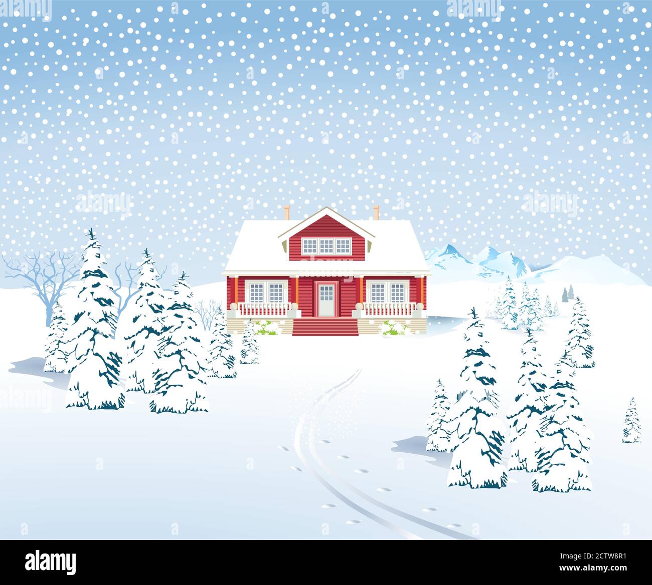 Winter landscape with country house, - vector illustration Stock Vector