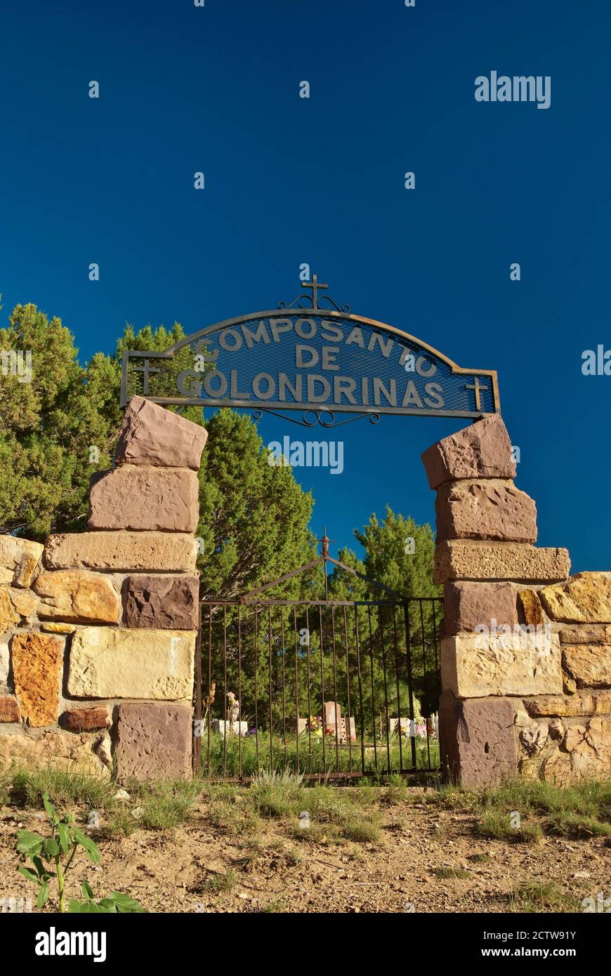 Gate to village cemetery near Buena Vista, New Mexico, USA Stock Photo