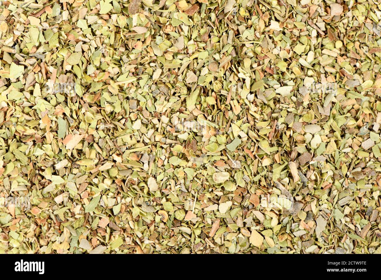 Dried oregano seasoning top view. High resolution photo. Full depth of