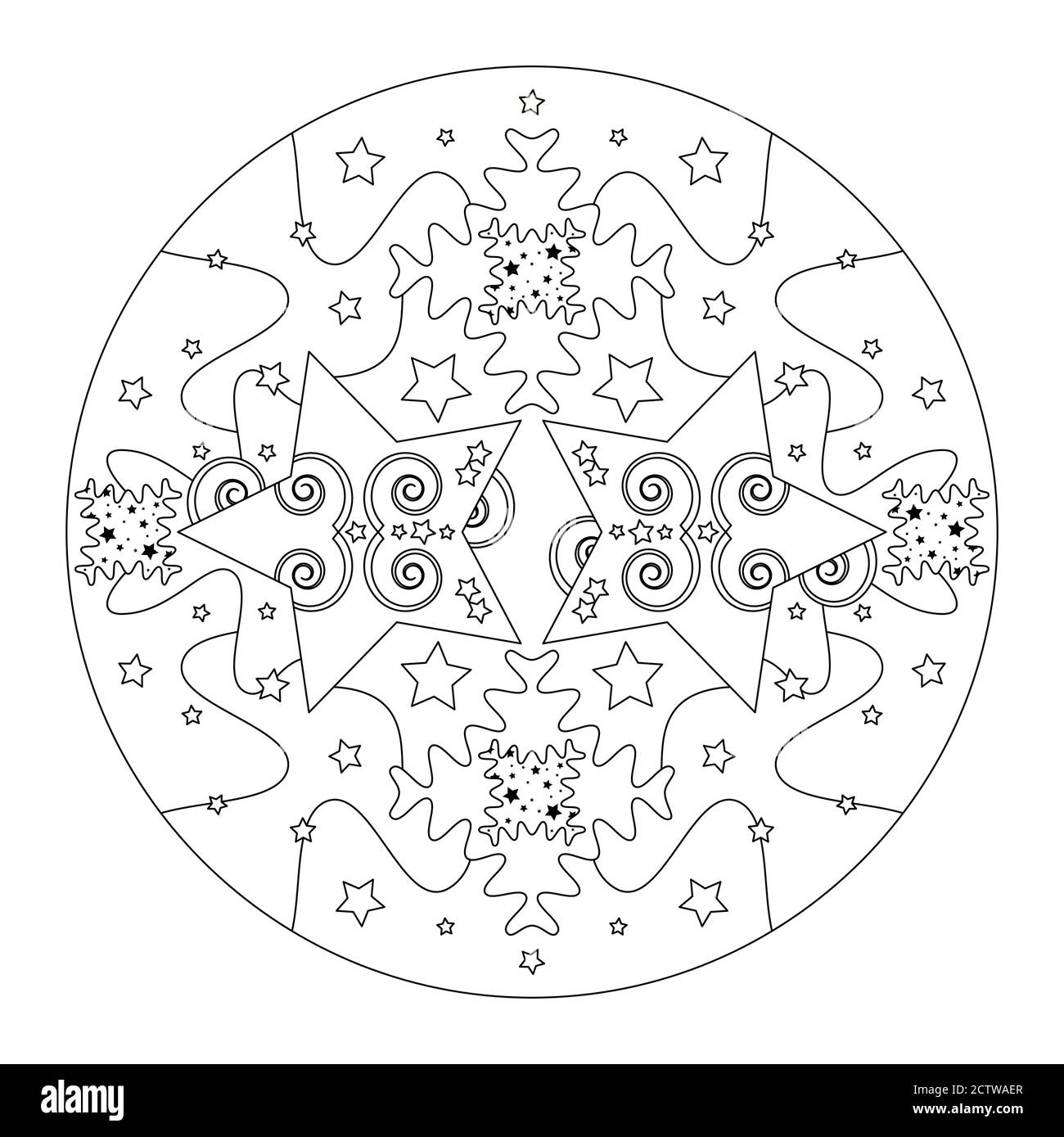 Christmas mandala. Christmas coloring page. Mandala of stars and puzzle  pieces style effect. Black and white. Vector illustration Stock Vector  Image & Art - Alamy