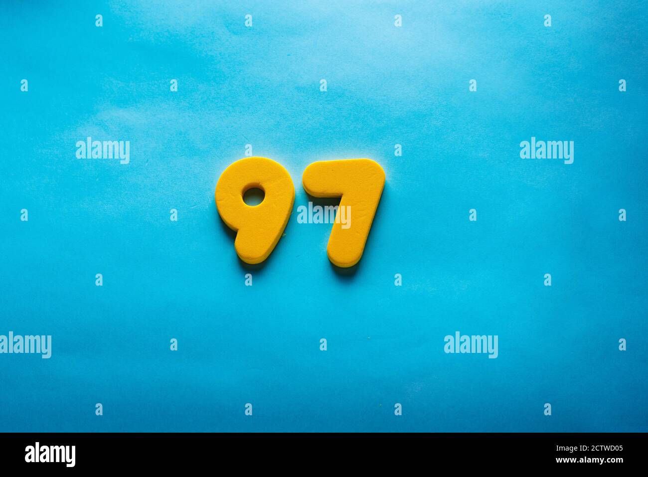 97 years old celebrating classic logo. Colored happy anniversary ninety ...