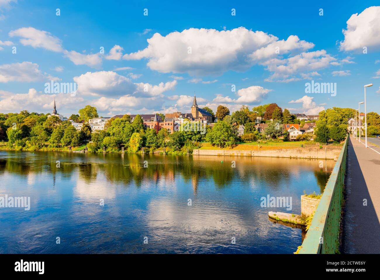 View on the Kettwig borough of Essen, North Rhine Westphalia, Germany by the Ruhr river. Until 1975, Kettwig was a town in its own right. Stock Photo