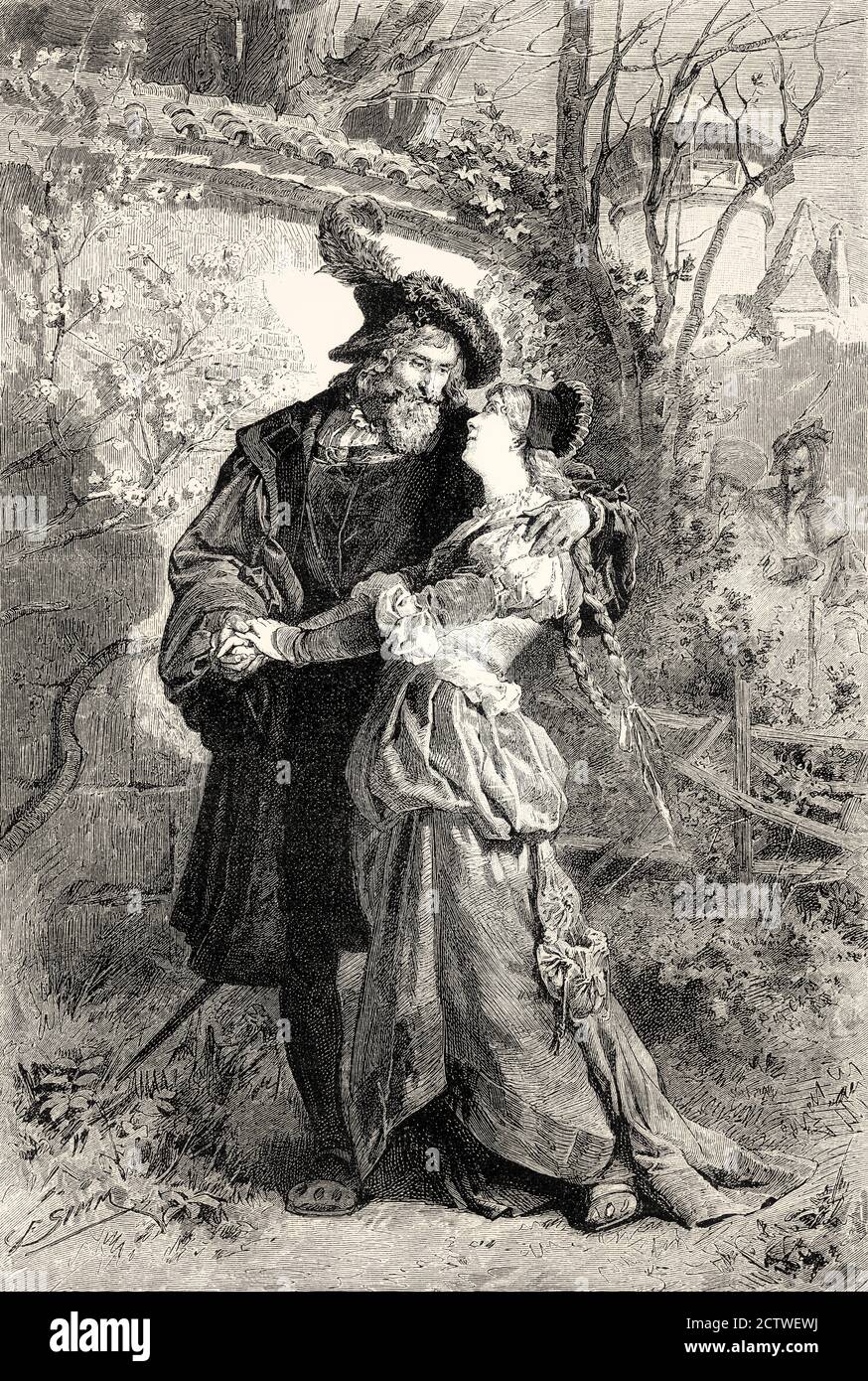 Gretchen confesses her love to Faust, first part of the tragic play Faust by Johann Wolfgang von Goethe Stock Photo