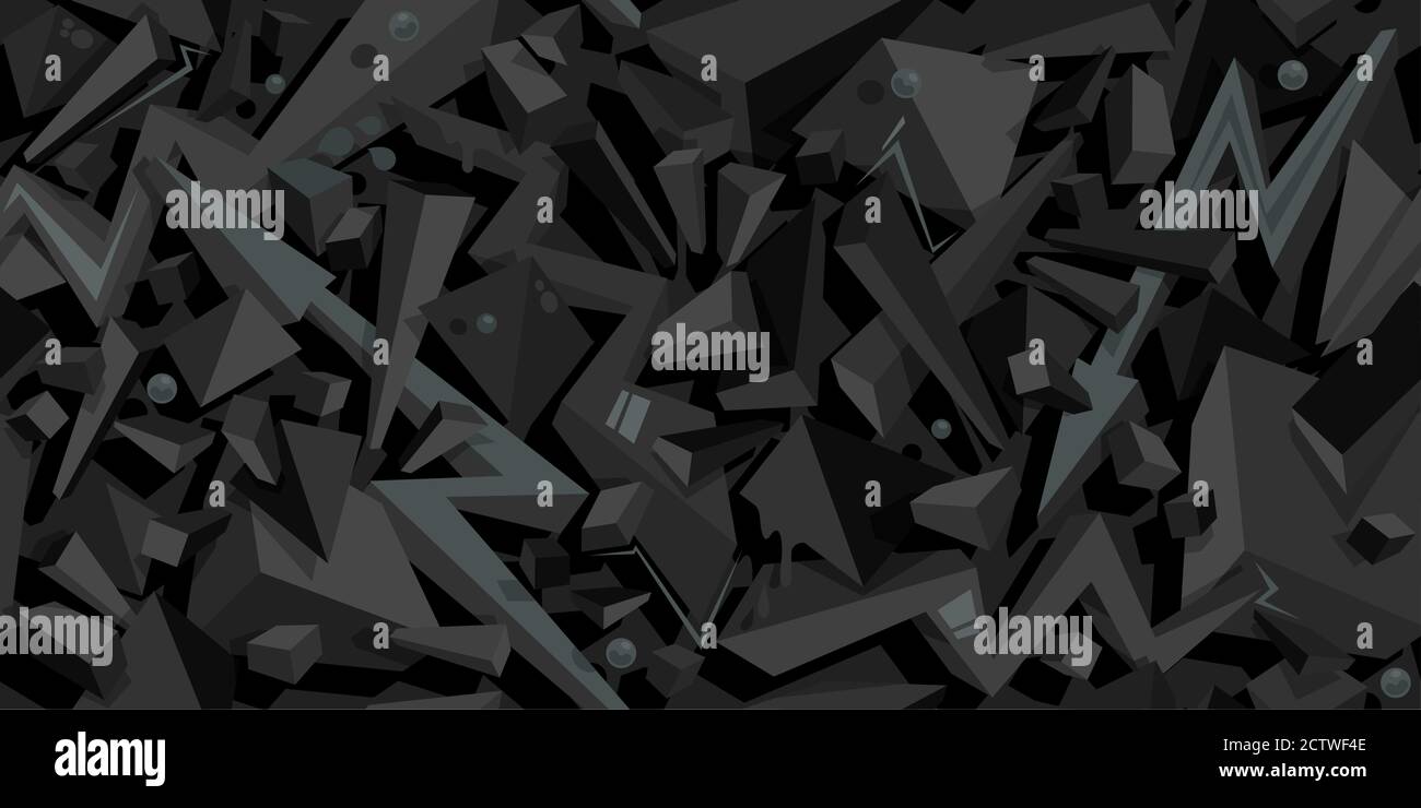 Dark Black Flat Seamless Abstract Graffiti Style Geometric Vector Illustration Background Pattern Art Stock Vector