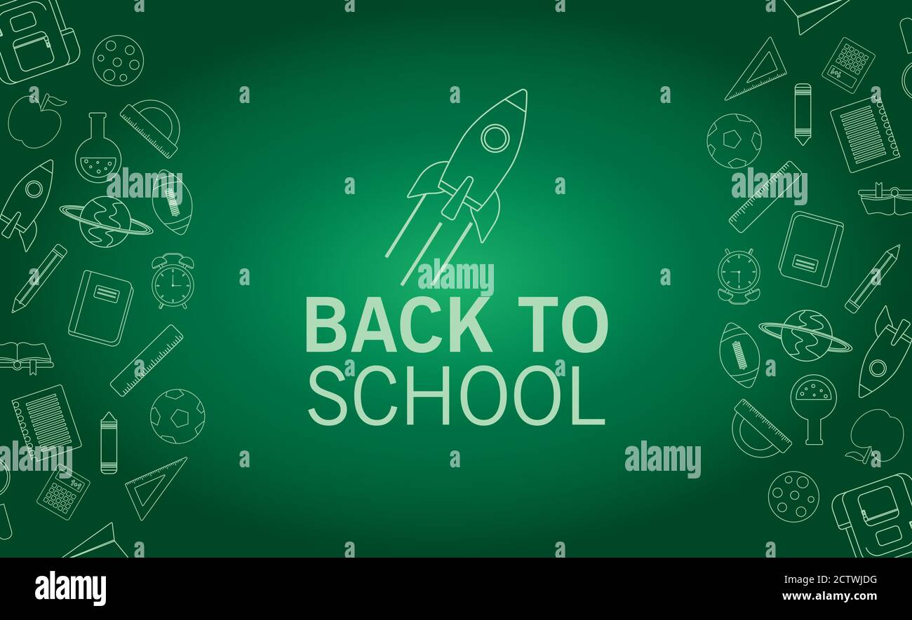 back to school lettering season with rocket in chalboard background ...