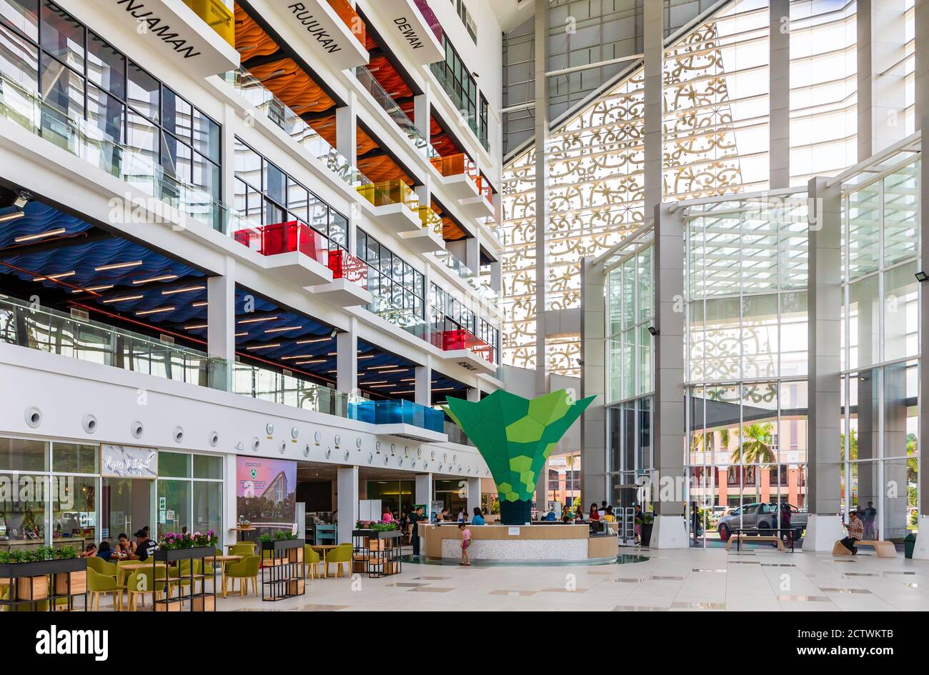 Kota Kinabalu, Sabah, Malaysia: Interior view with the receipton desk of Sabah Regional Library at Tanjung Aru Plaza, opened on April 1 2019. Stock Photo