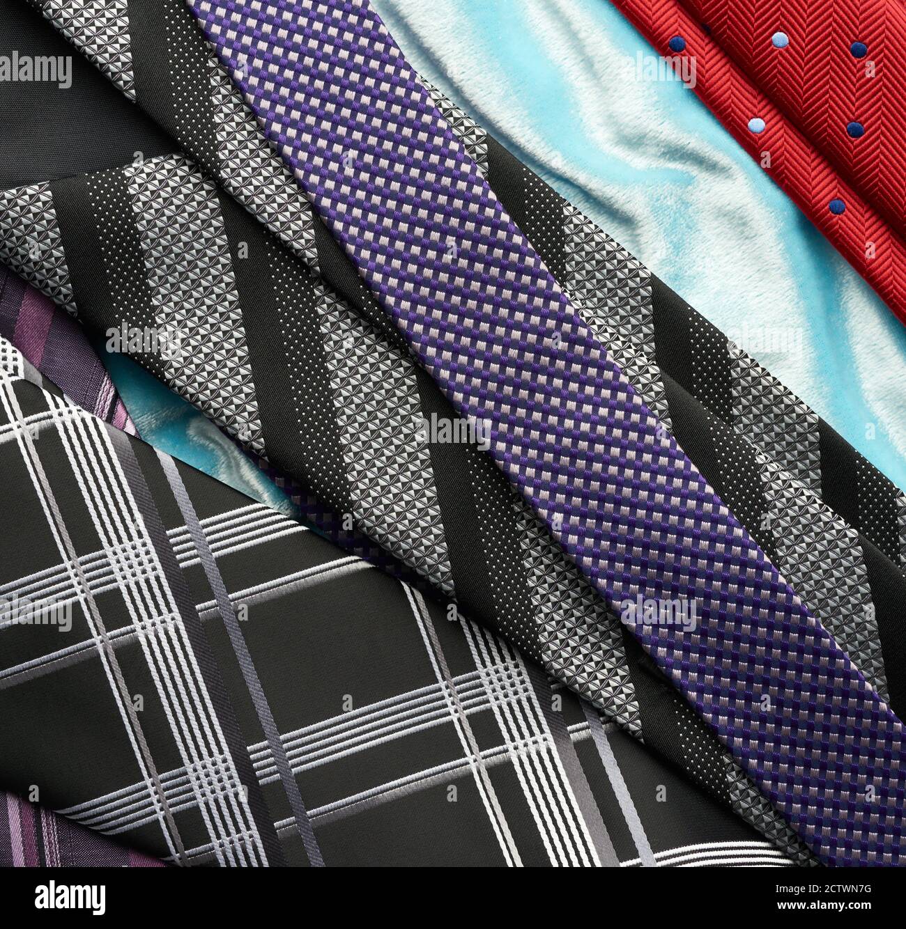 various men's silk ties, top view, close up Stock Photo Alamy