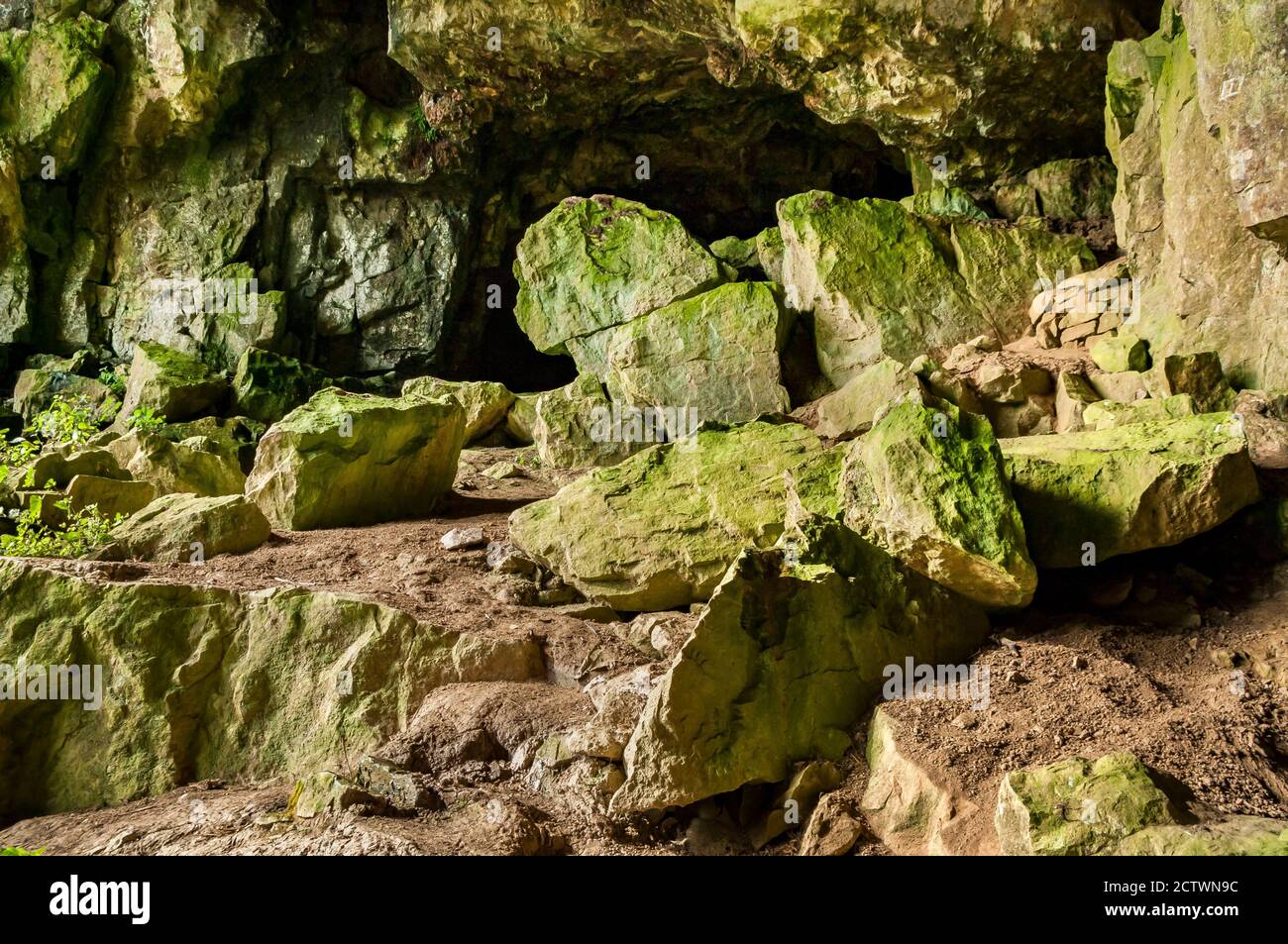 Breakdown boulders in the entrance to Victoria Cave, Yorkshire Dales