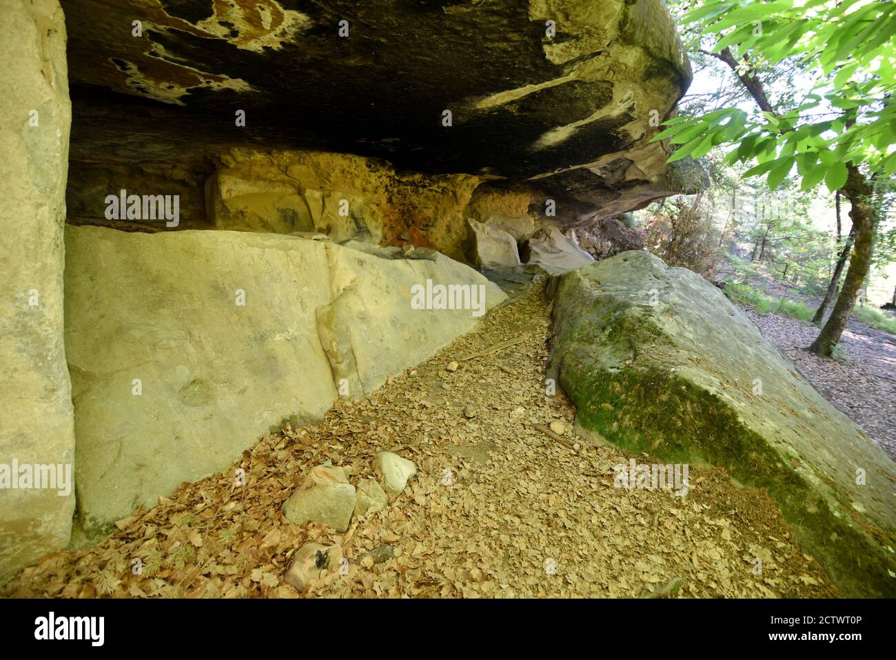 Rock Shelter, Stone Shelter, Cave Shelter or Cave Dwelling Among Sandstone Rocks or Boulders at Annot Alpes-de-Haute-Provence Provence France Stock Photo