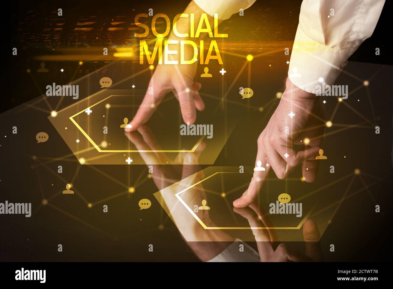 Navigating social networking with SOCIAL MEDIA inscription, new media concept Stock Photo