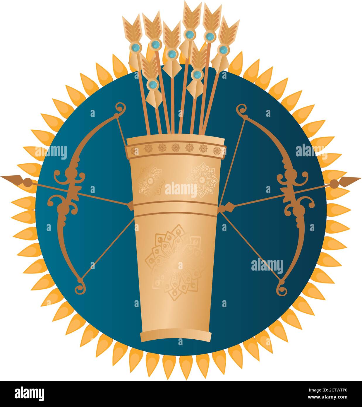 golden archs weapon and arrows bag hindu religion icons vector ...