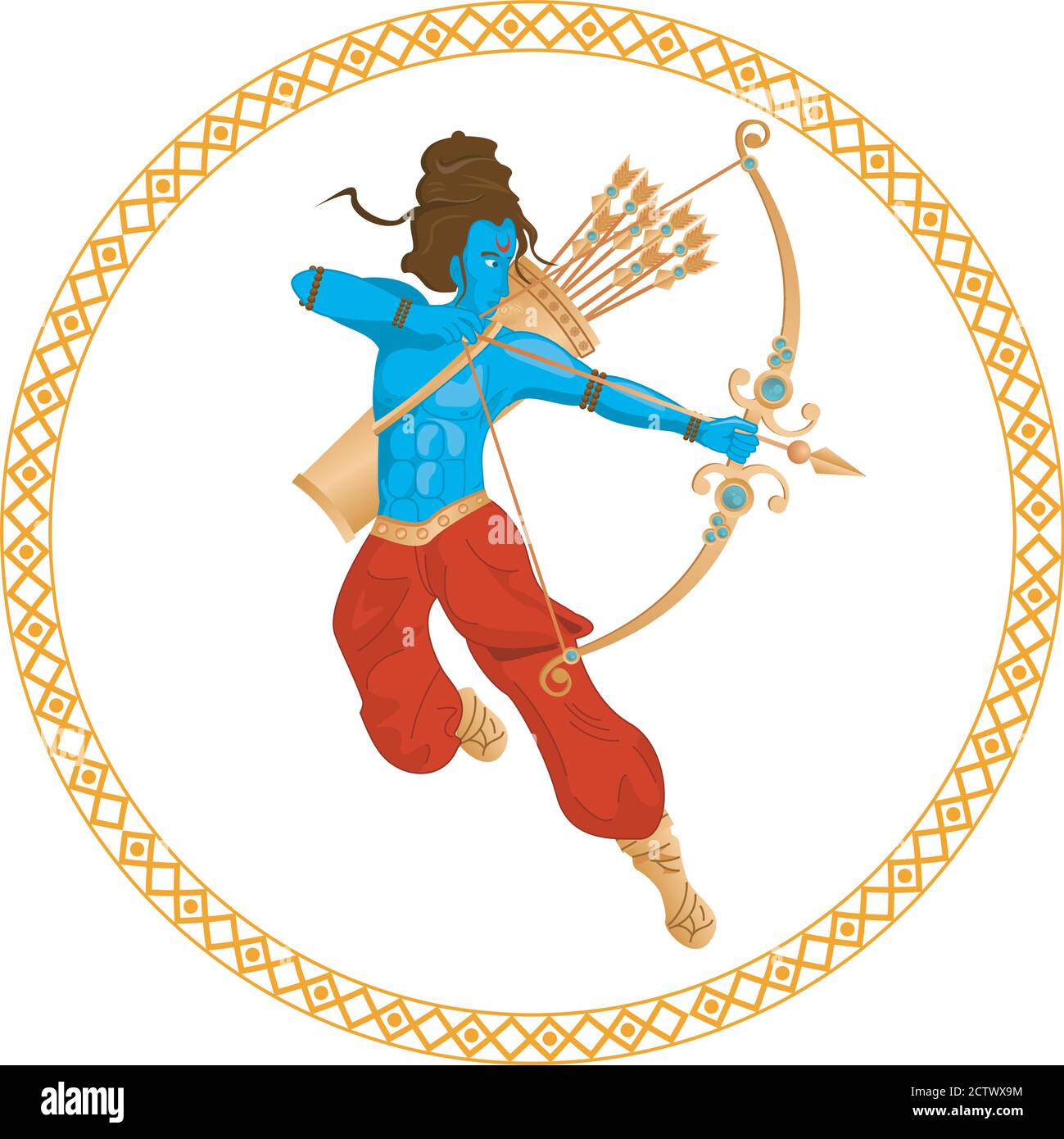 blue god rama archery hindu religion icon vector illustration ...