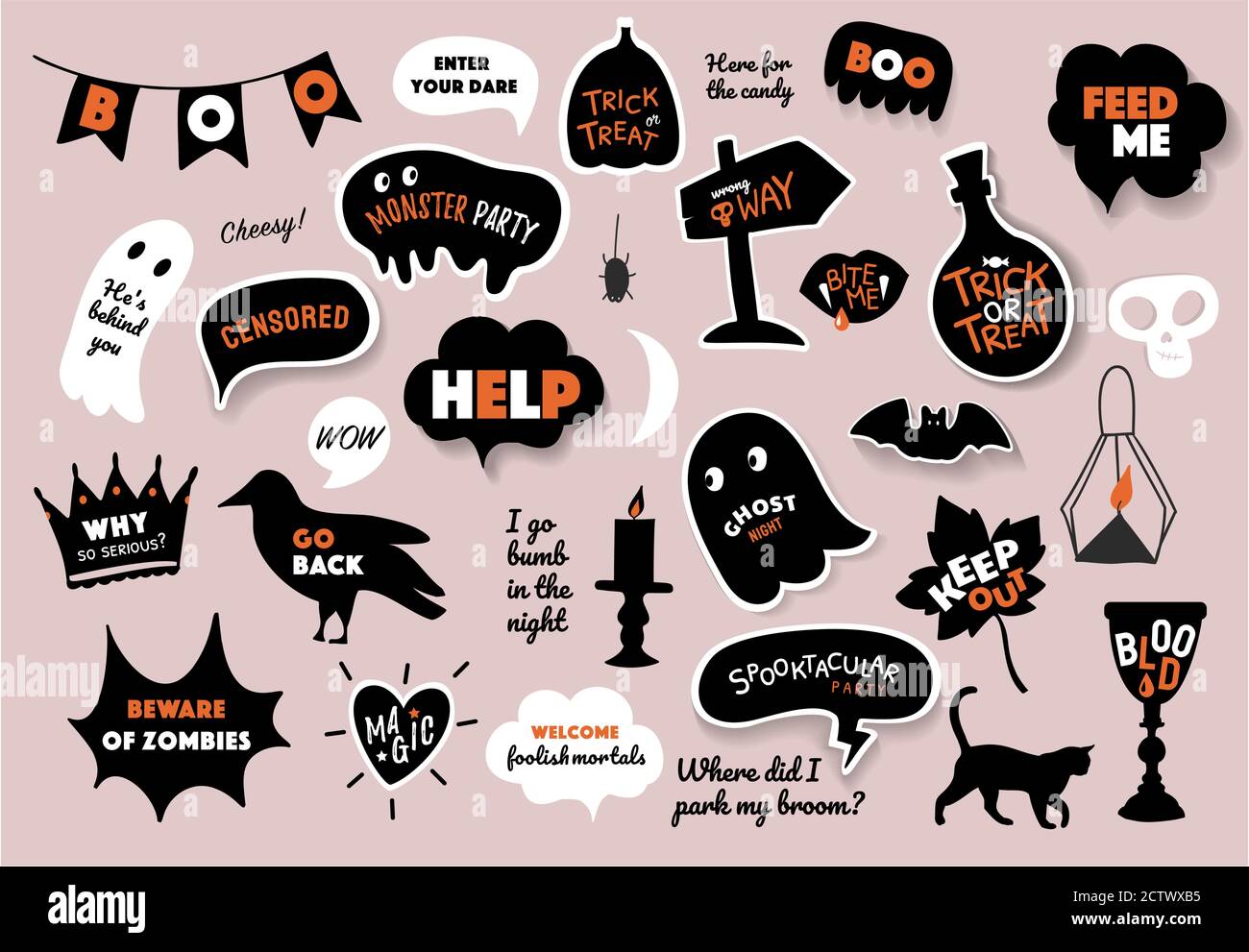 Vector speech bubbles set with halloween text Stock Vector