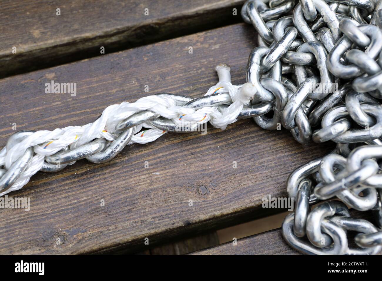 Rope to chain splice Stock Photo
