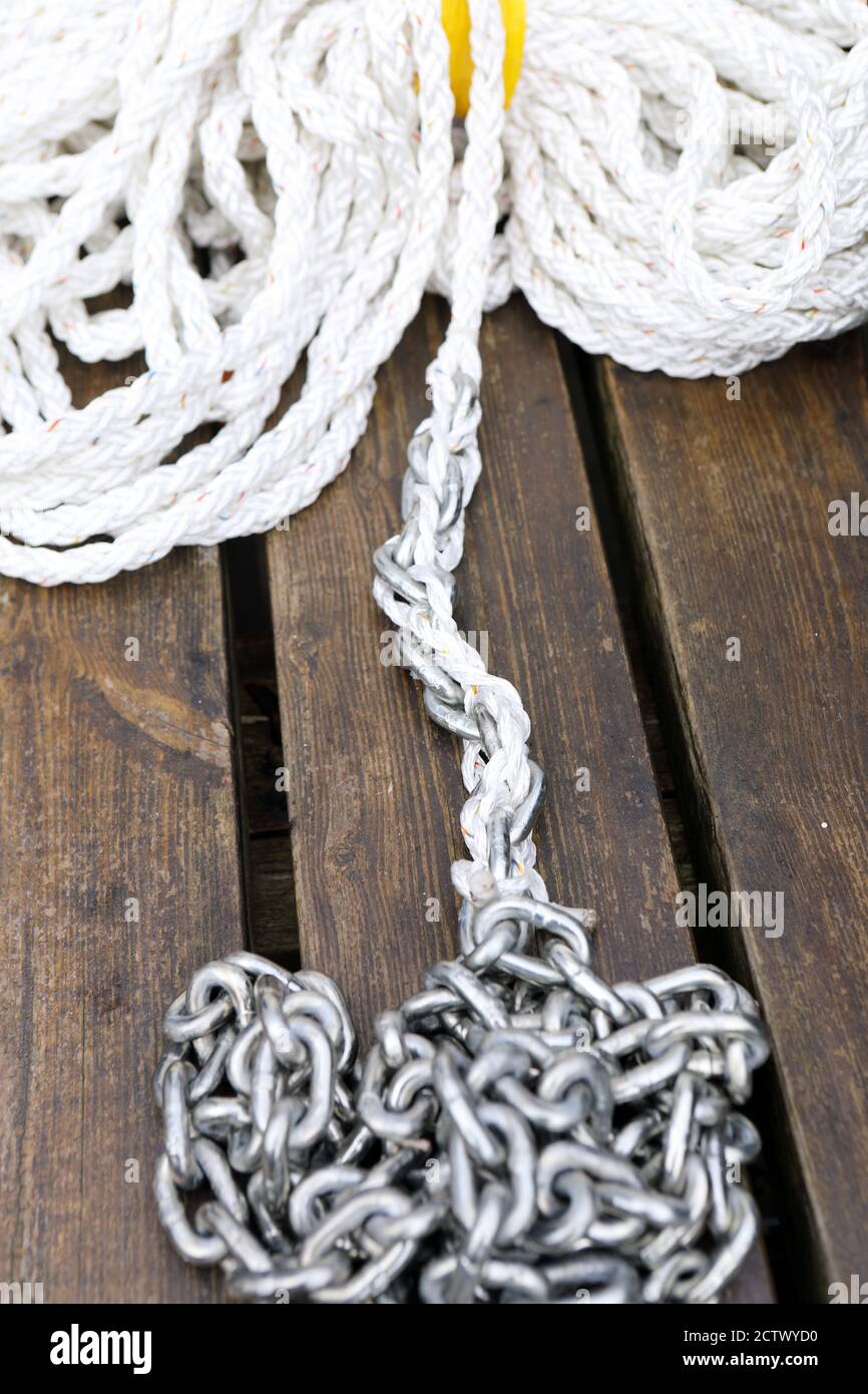Rope to chain splice Stock Photo