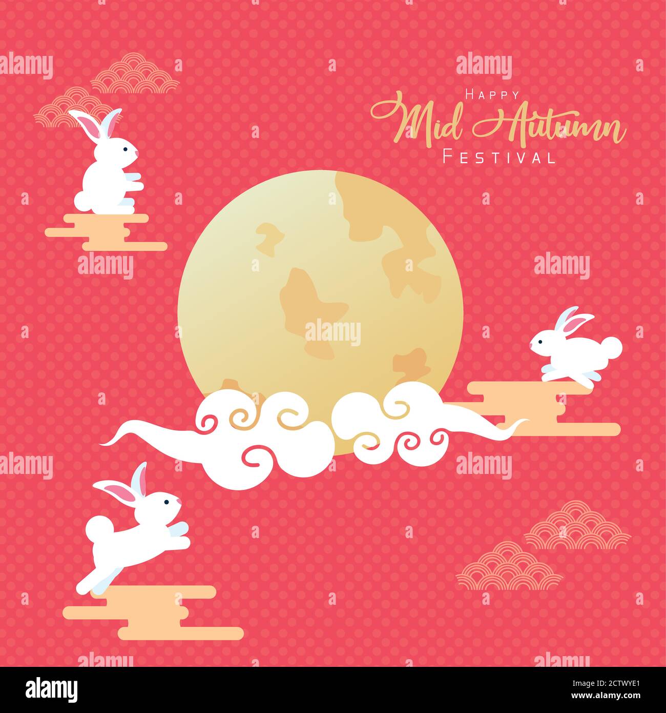 mid autumn celebration card with rabbits and fullmoon vector ...