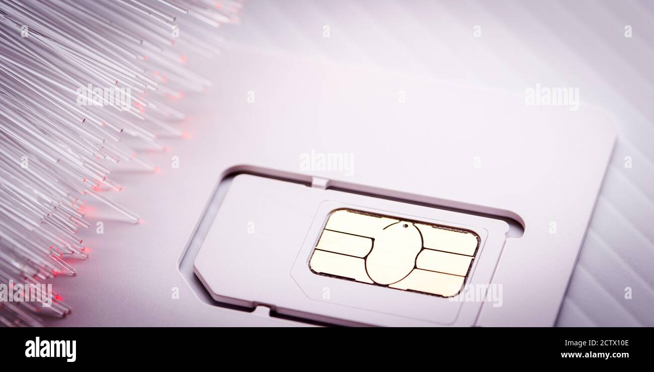 SIM CARD with optic fiber - Pin & Puk Stock Photo