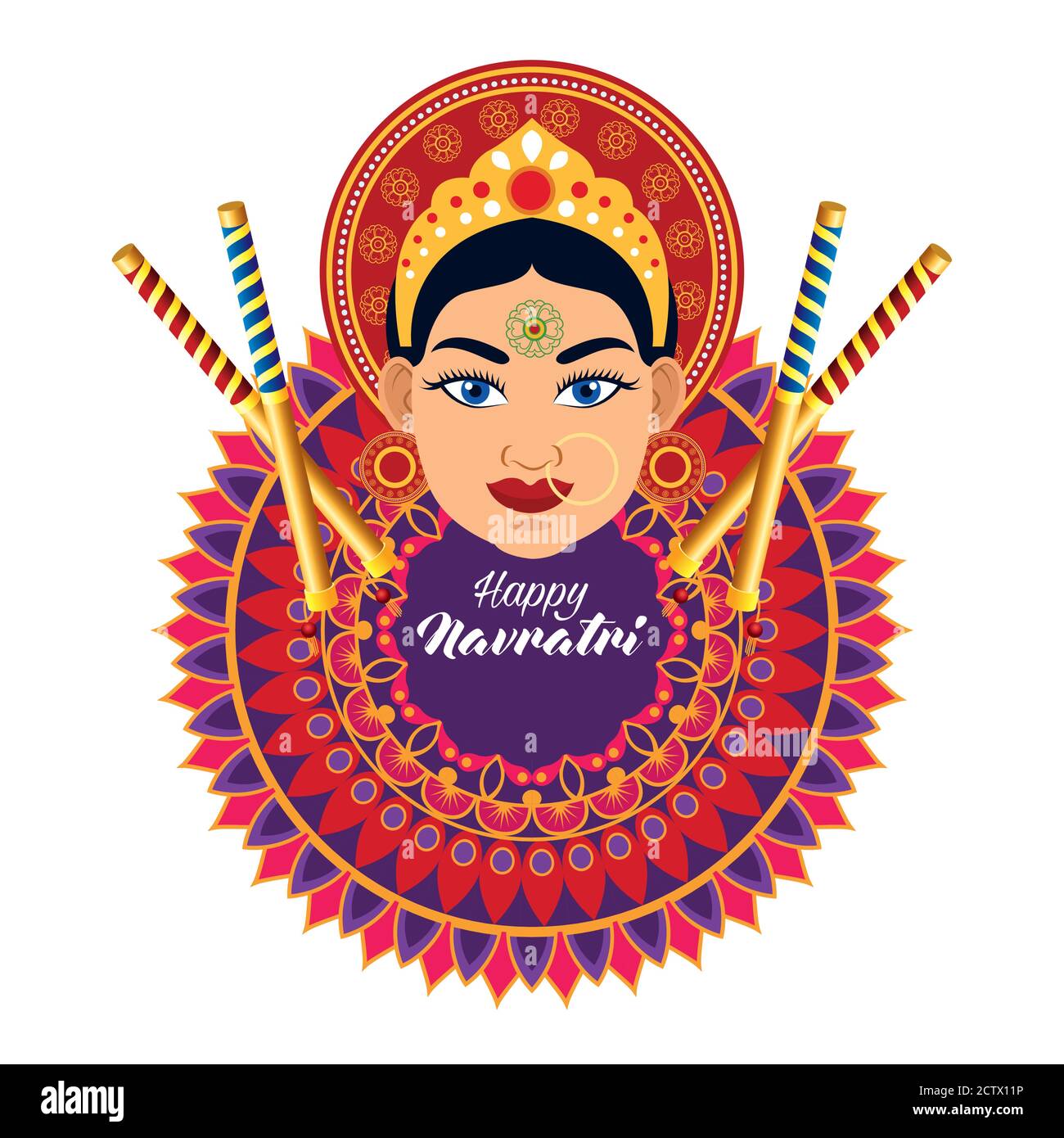 happy navratri celebration card with beautiful goddess and mandala ...