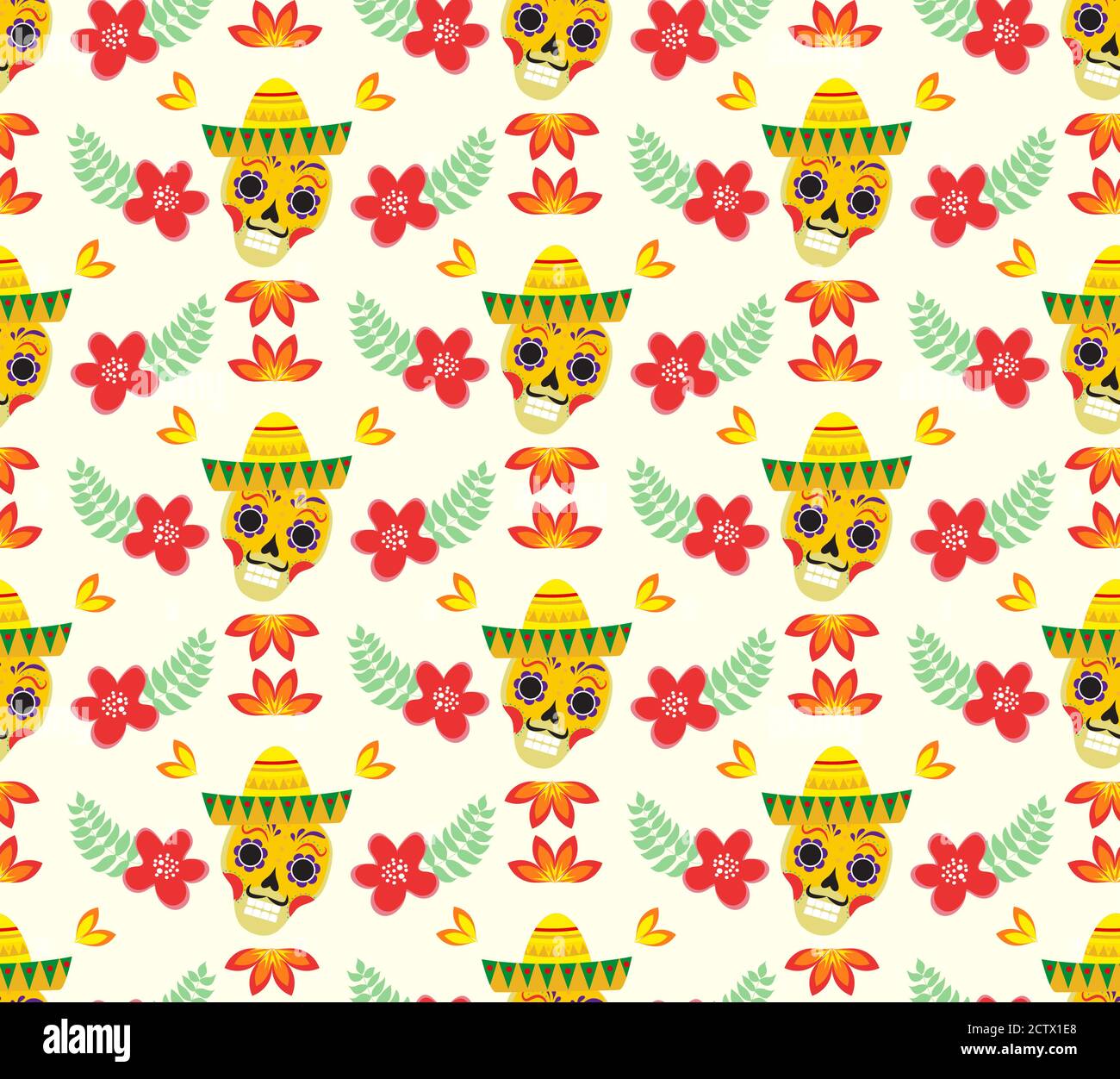 Day of the Dead Mexican seamless pattern. Dia de los muertos repeating ...