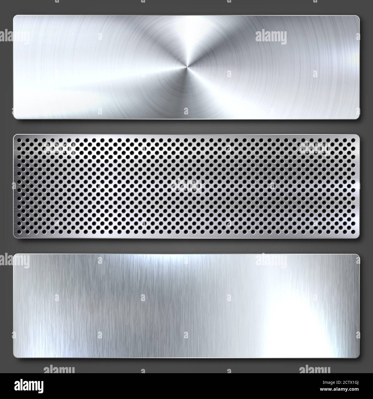 Realistic brushed metal textures set. Polished stainless steel