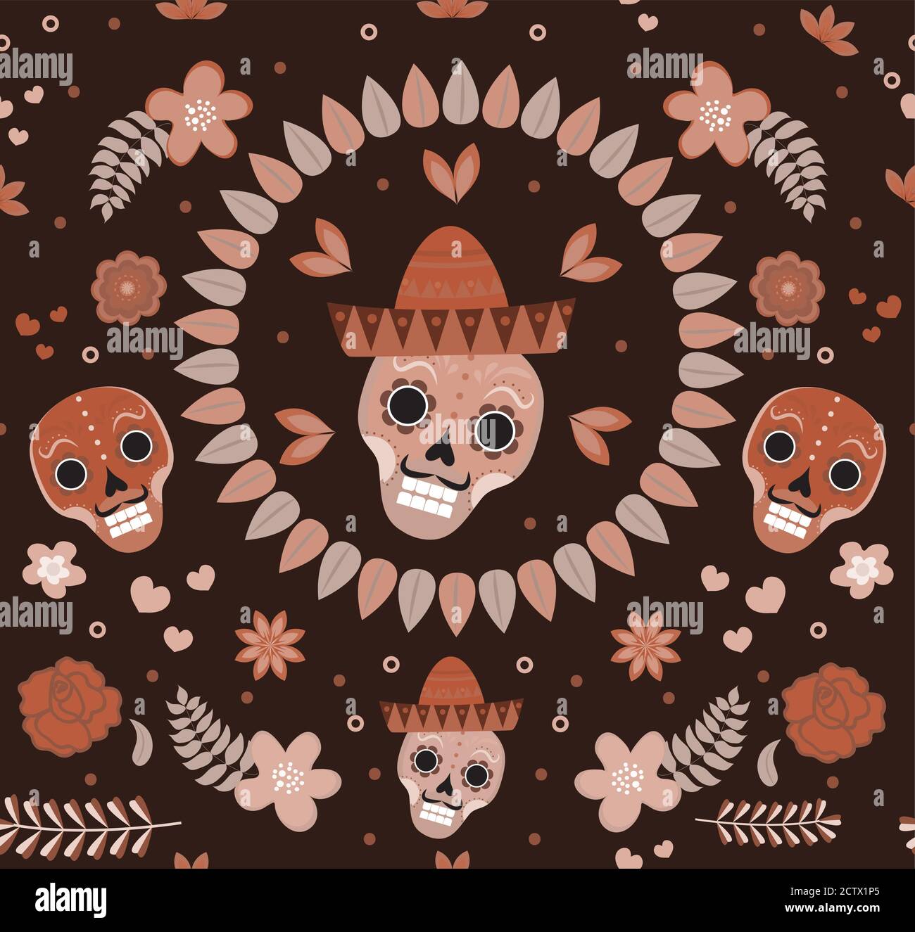Day of the Dead Mexican seamless pattern. Dia de los muertos repeating