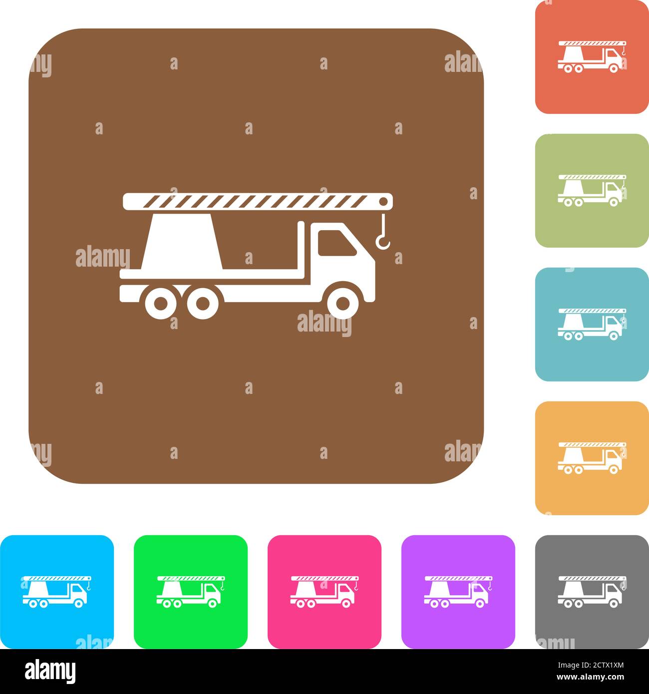 Crane truck flat icons on rounded square vivid color backgrounds Stock ...