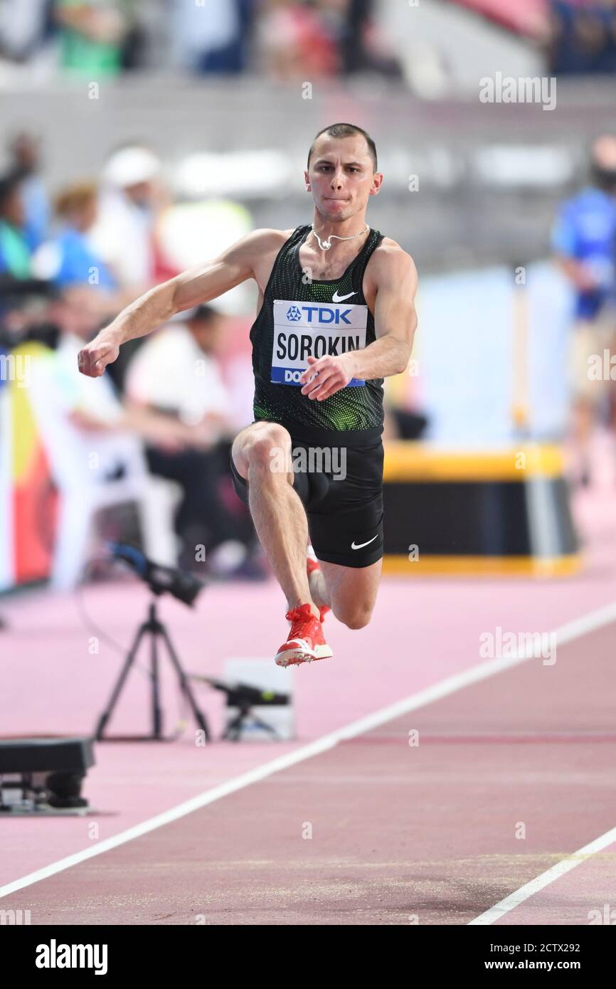 Dmitriy Sorokin. Triple Jump preliminary round. IAAF World Athletics Championships, Doha 2019 Stock Photo