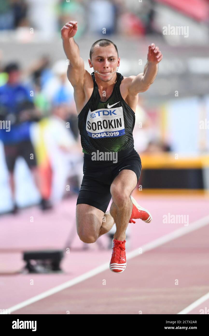 Dmitriy Sorokin. Triple Jump preliminary round. IAAF World Athletics Championships, Doha 2019 Stock Photo