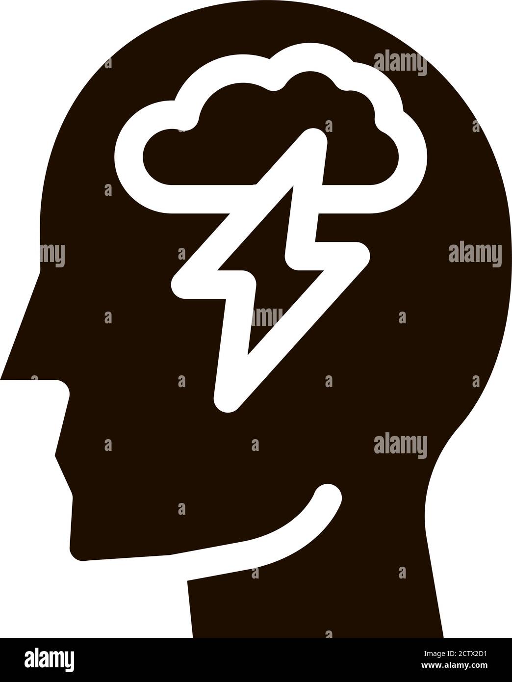 Raining Lightning Cloud In Silhouette Mind Vector Stock Vector