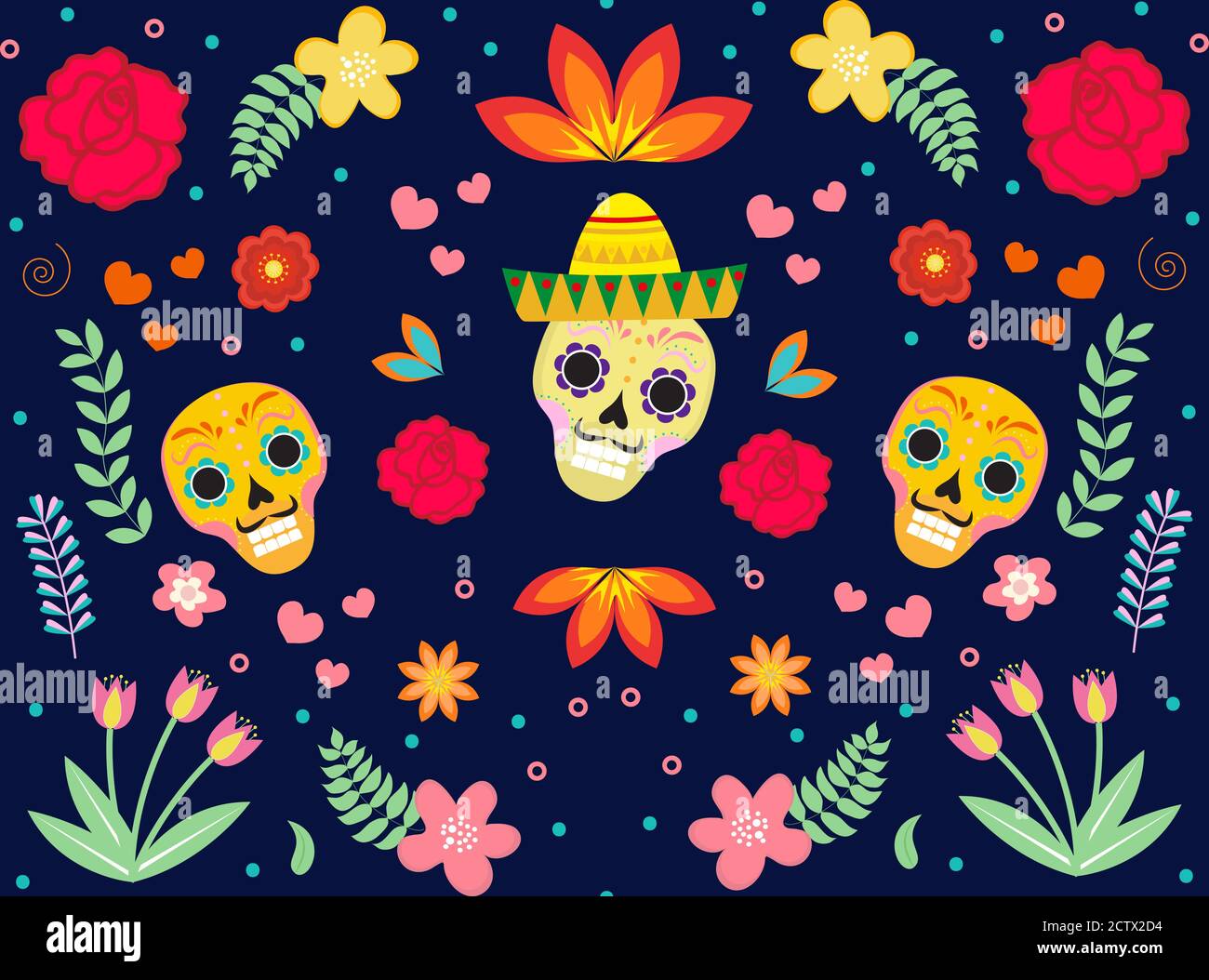 Day of the Dead Mexican seamless pattern. Dia de los muertos repeating ...