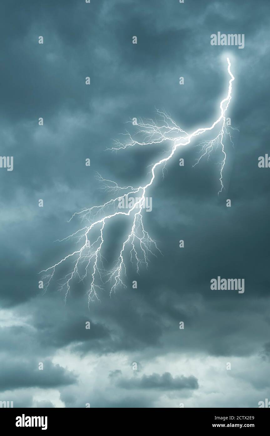 dramatic cloudy stormy sky with lightning Stock Photo - Alamy