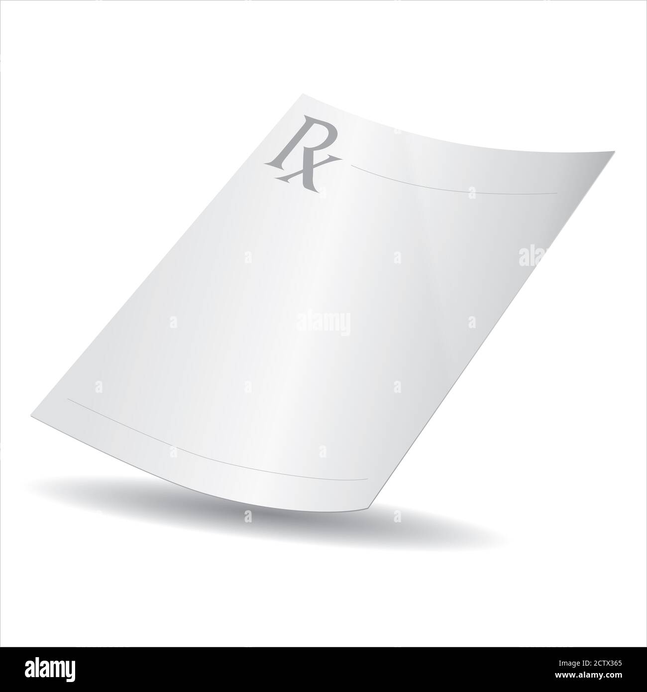 A blank white medical prescription sheet is used by doctors, physicians, hospitals, and clinics for prescribing medications. Stock Photo