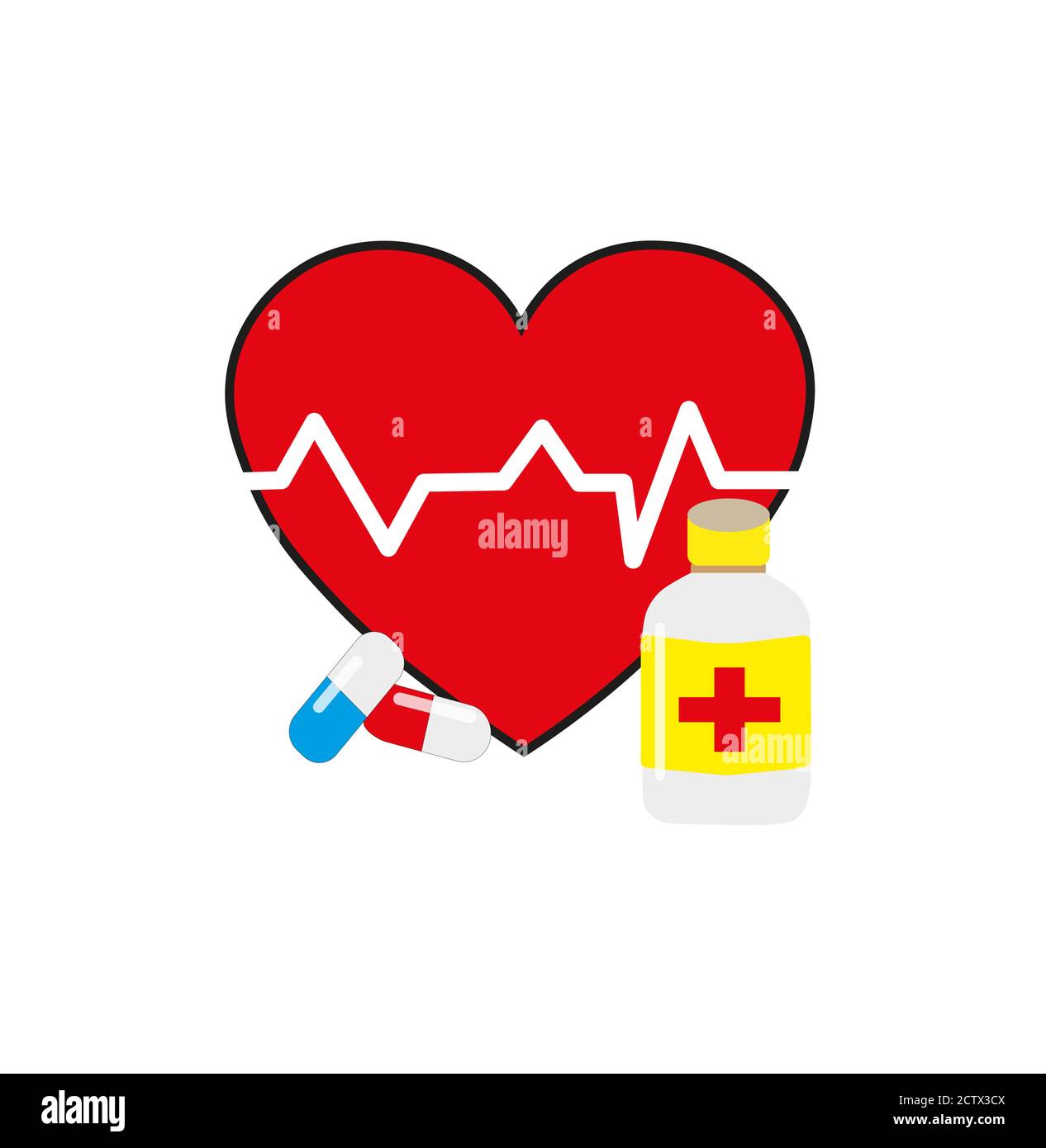 Vector. A Heart cardiogram with medicine pill Stock Vector