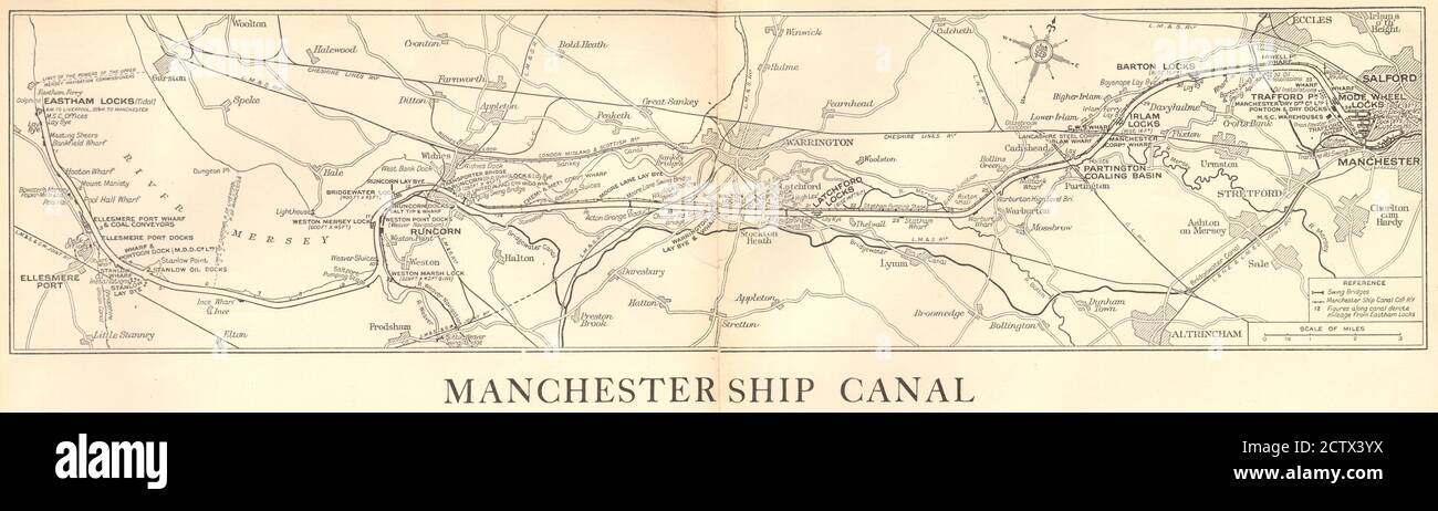 Manchester Ship Canal. Mersey - Runcorn - Warrington. GEOGRAPHIA 1935 old map Stock Photo