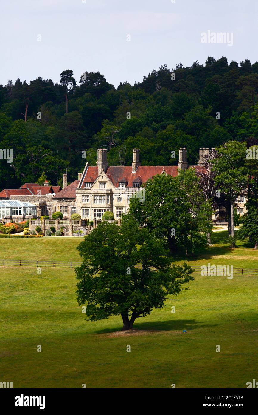 View of Old Lodge historic mansion seen from the west, Ashdown Forest, East Sussex, England Stock Photo