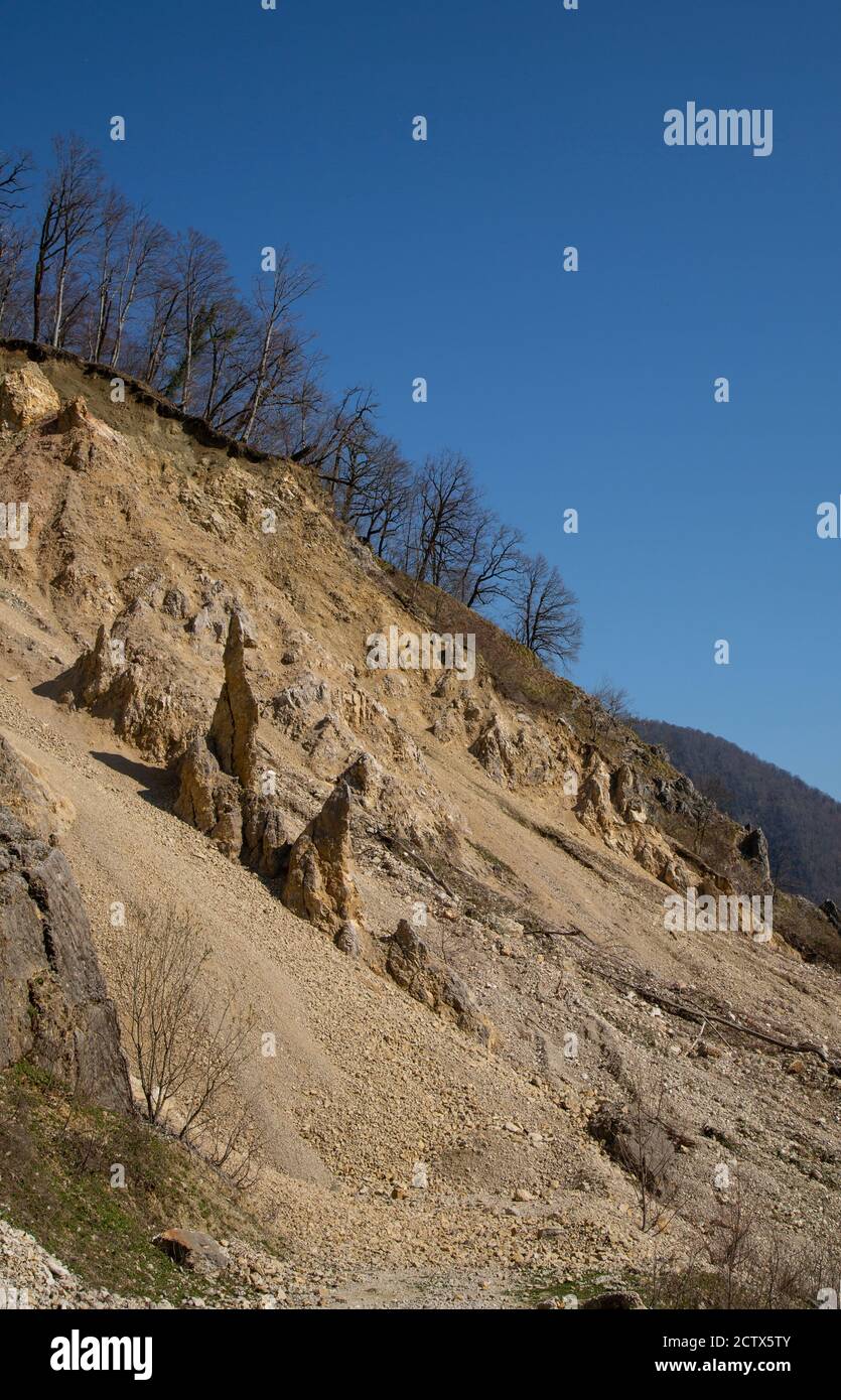 Sandstone in the mountains against the blue sky Stock Photo