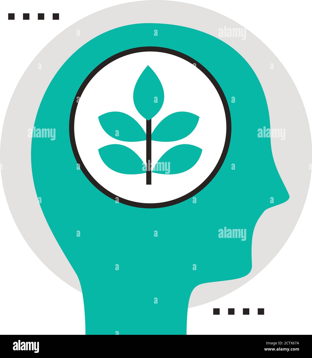 head human profile with leafs plant line and fill style icon vector ...