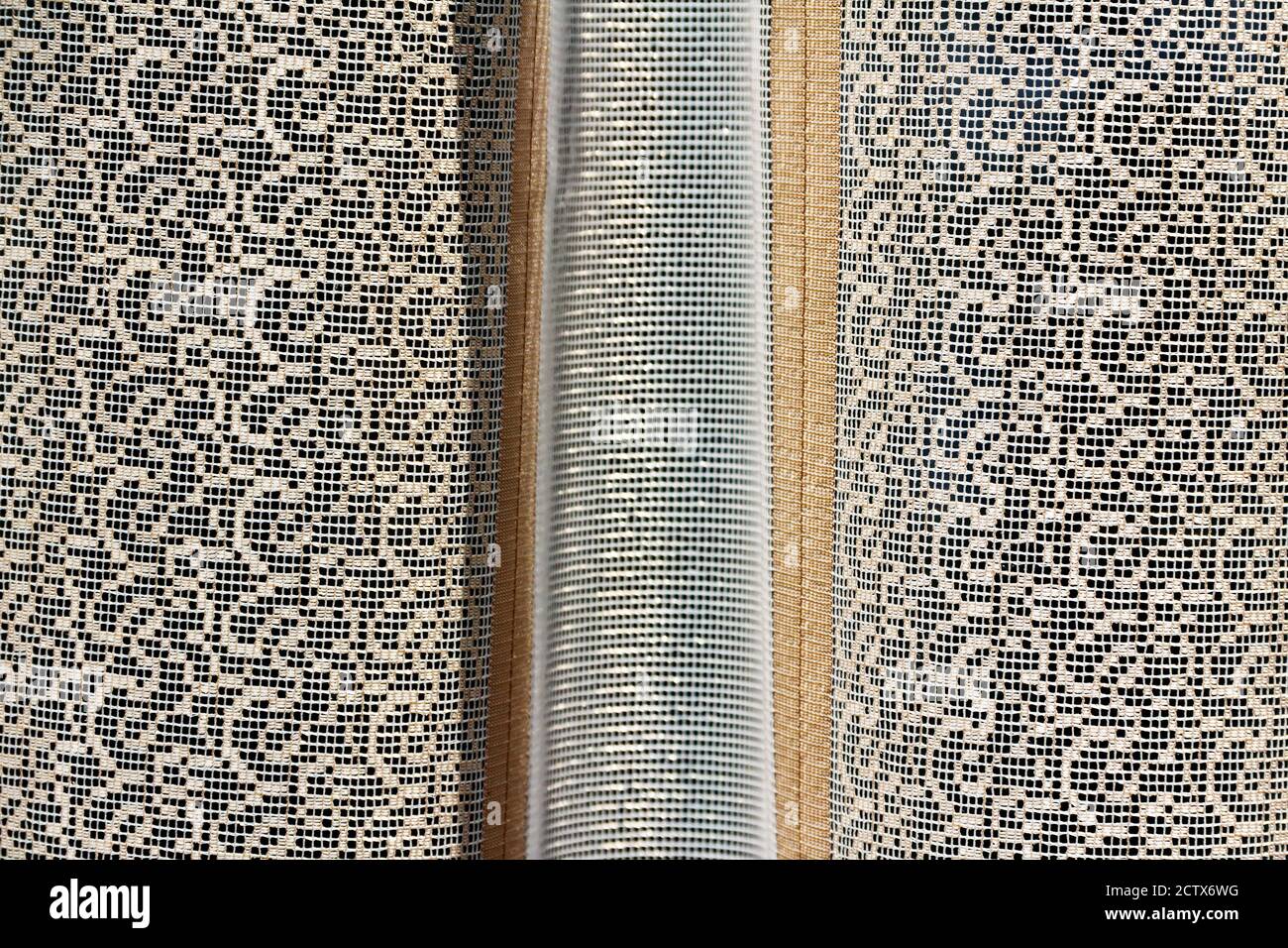 Small scale fabric texture of a window curtain. Stock Photo