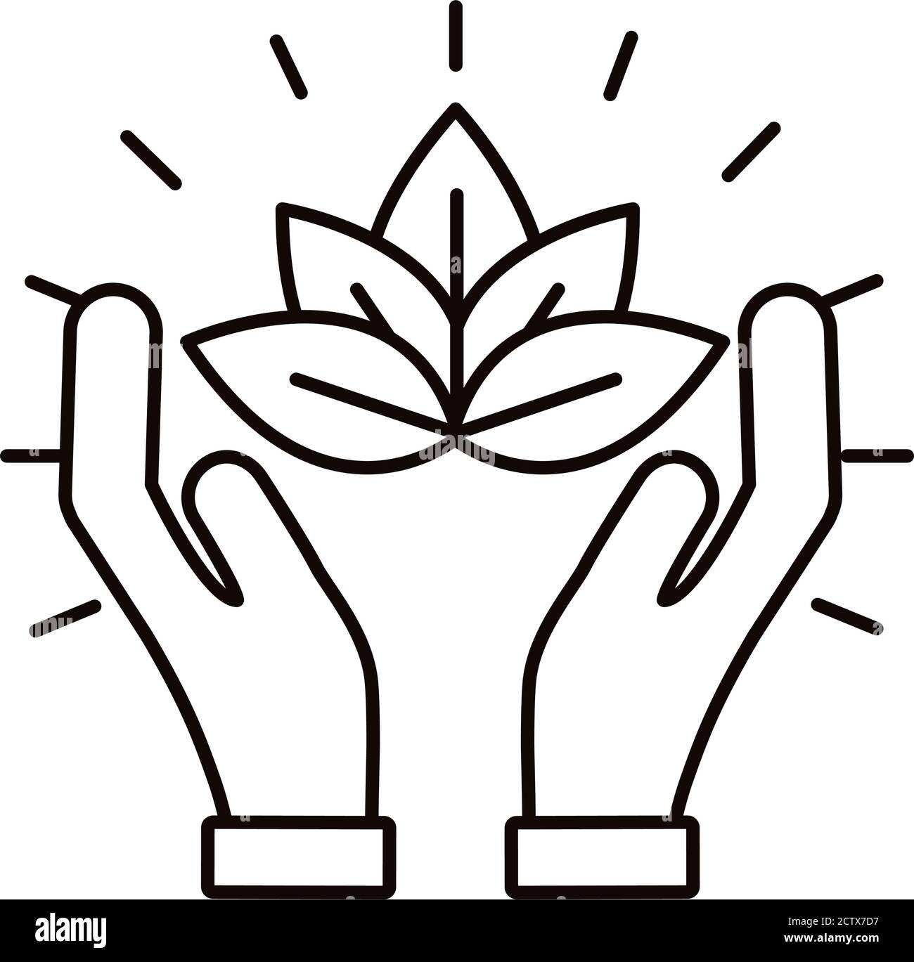 hands protecting leafs plant line style icon vector illustration design ...