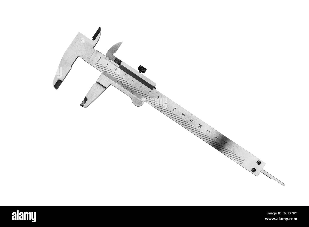 Vernier caliper multifunctional measuring instrument on white background Stock Photo