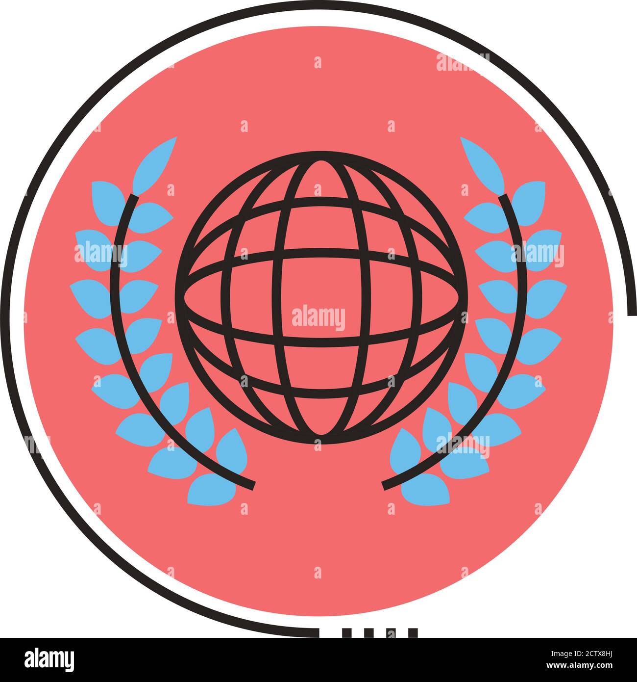 world planet earth with wreath crown line and fill style icon vector ...
