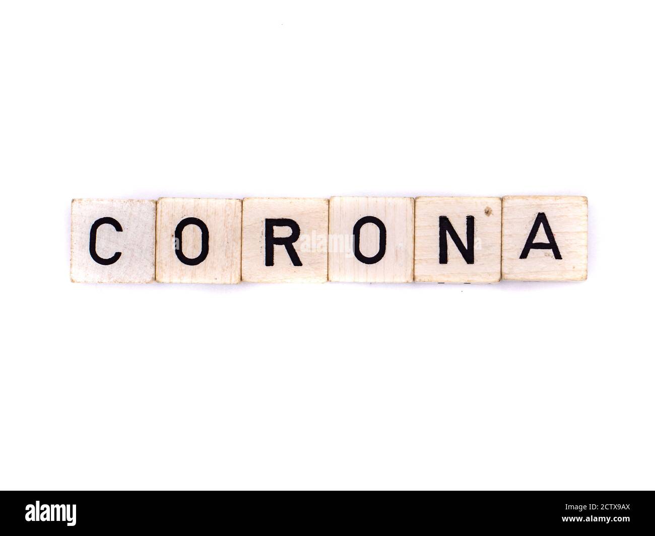 Text Corona cubes isolated on white background Stock Photo