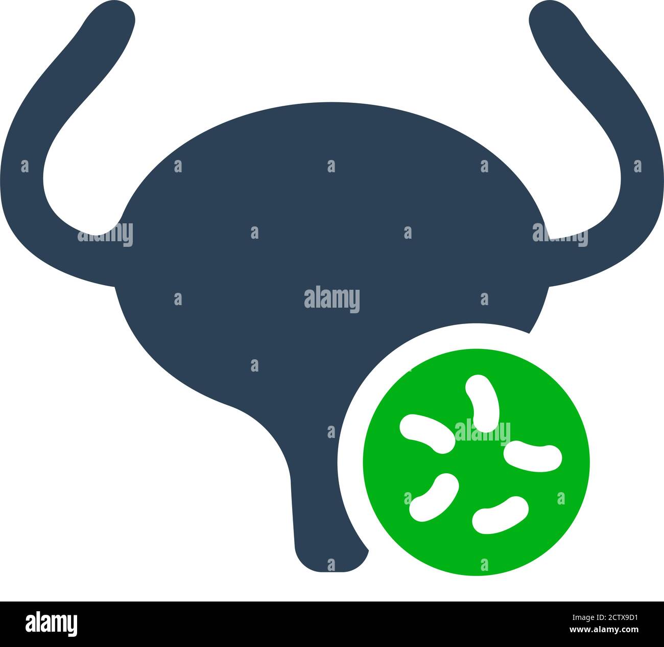 Urinary bladder with bacteria colored icon. Diseased internal organ
