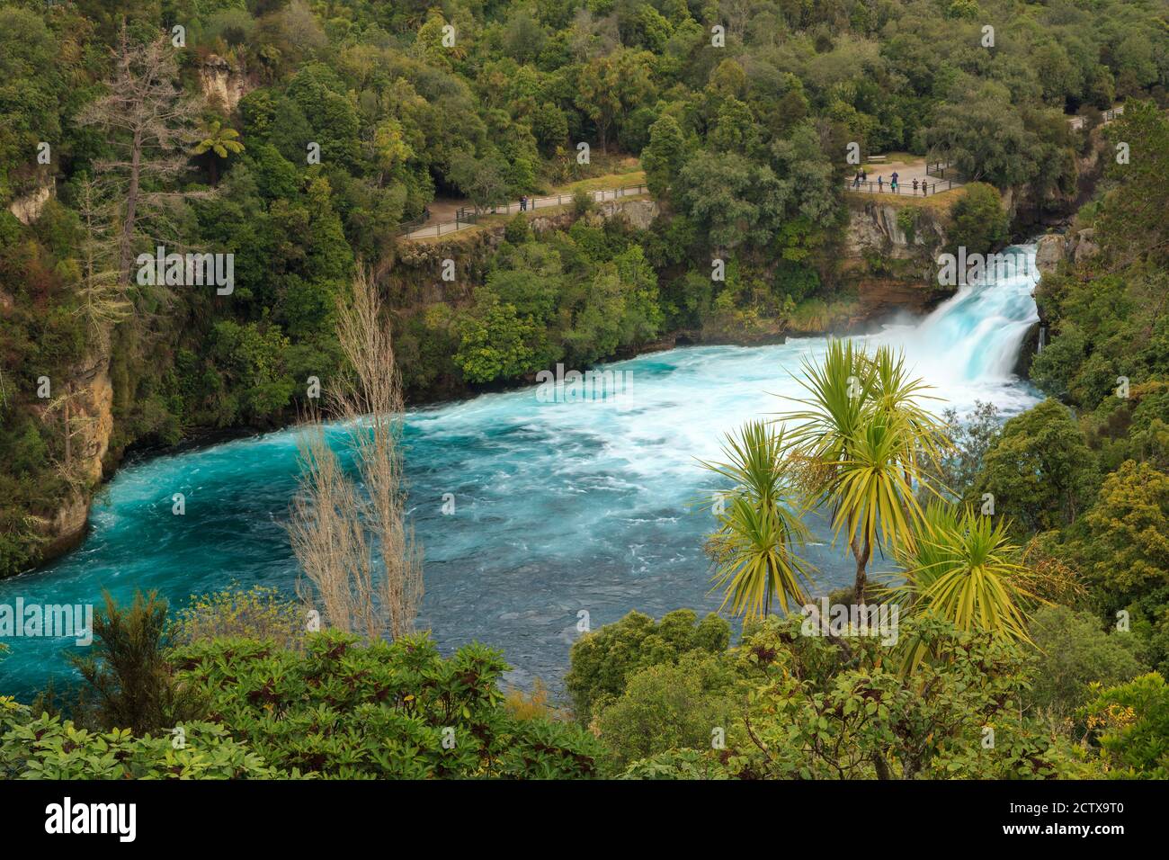 Huka Falls. a tourist attraction near the town of Taupo, New Zealand. Water from the falls thunders into a pool Stock Photo