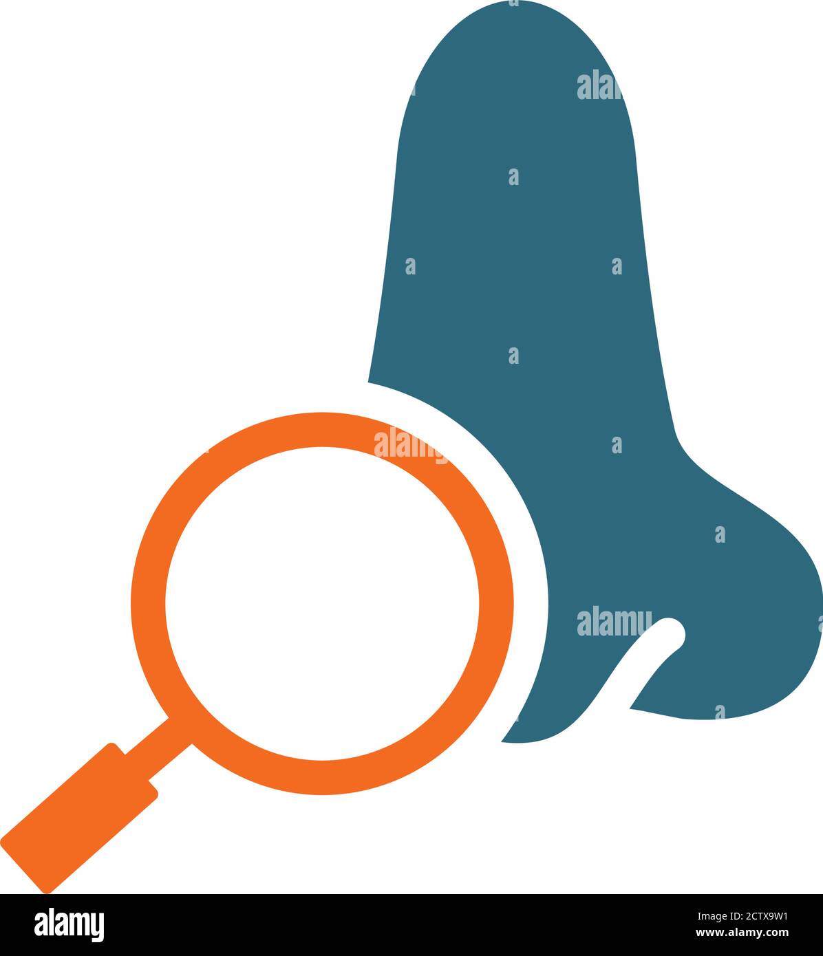 Nose with magnifying glass colored icon. Organ research, analyzes ...