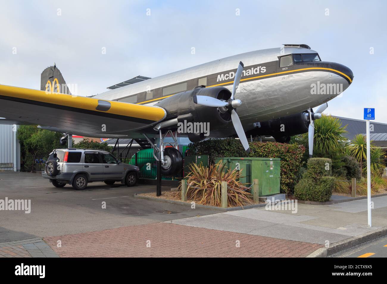 The 'McDonald's' plane in Taupo, New Zealand. This restaurant has a Douglas DC-3 outside, where customers can eat inside the fuselage. 5/23/2020 Stock Photo