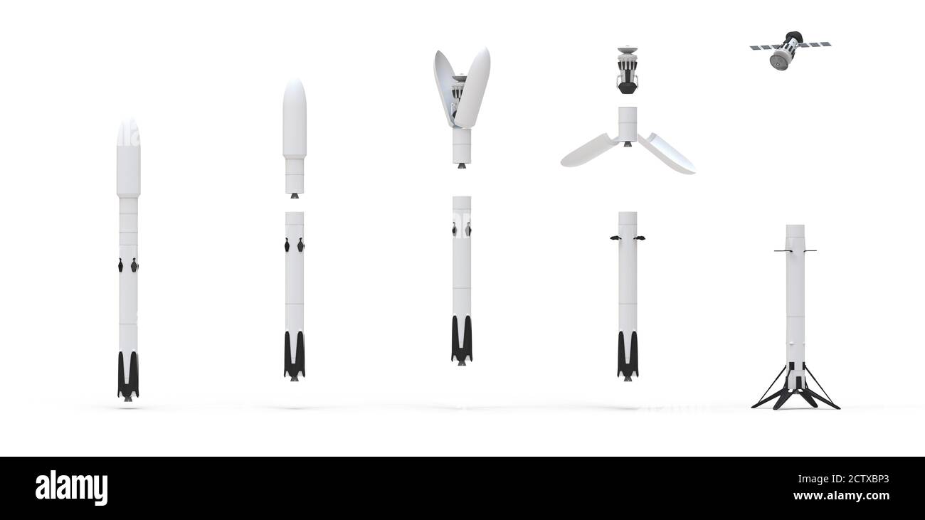 rocket launching satellite white background 3D rendering Stock Photo ...