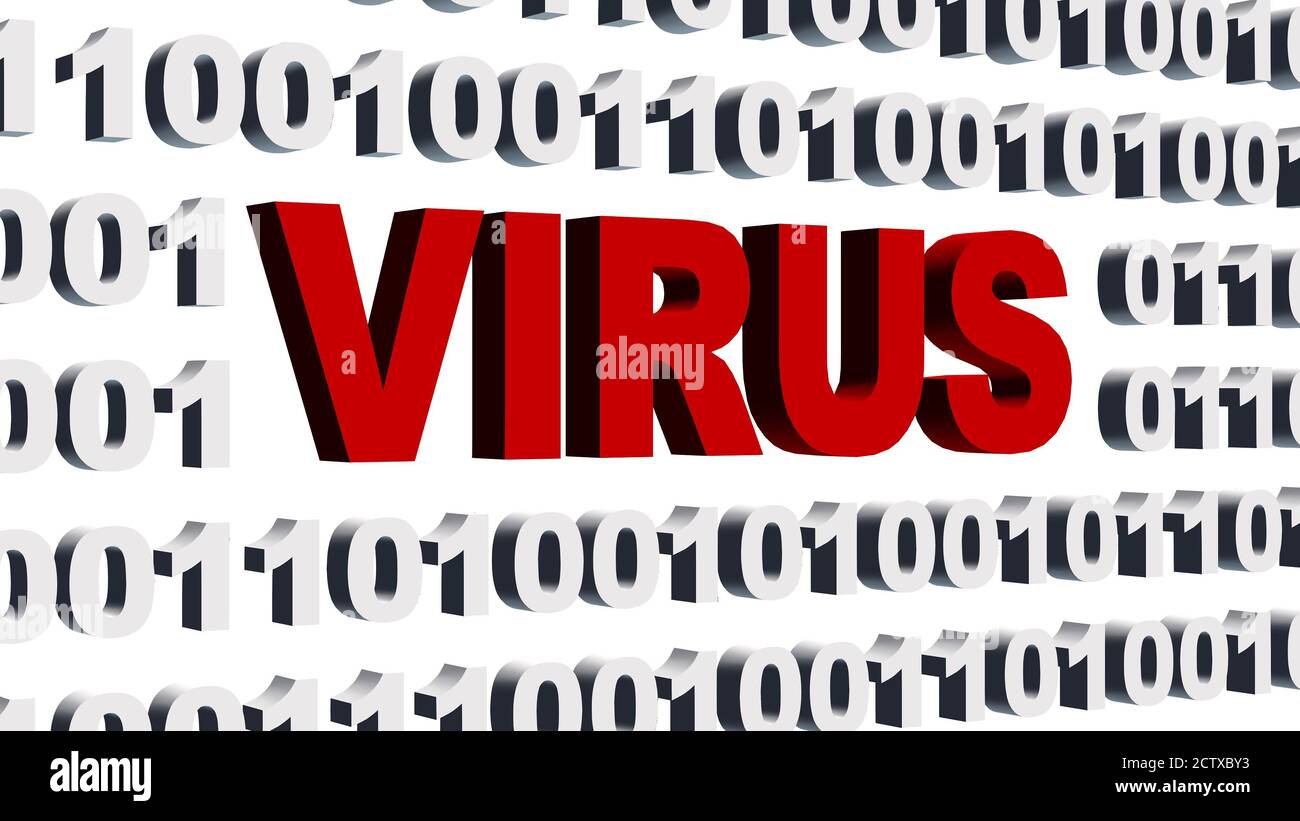 VIRUS lettering in red integrated into a binary code screen made of ...